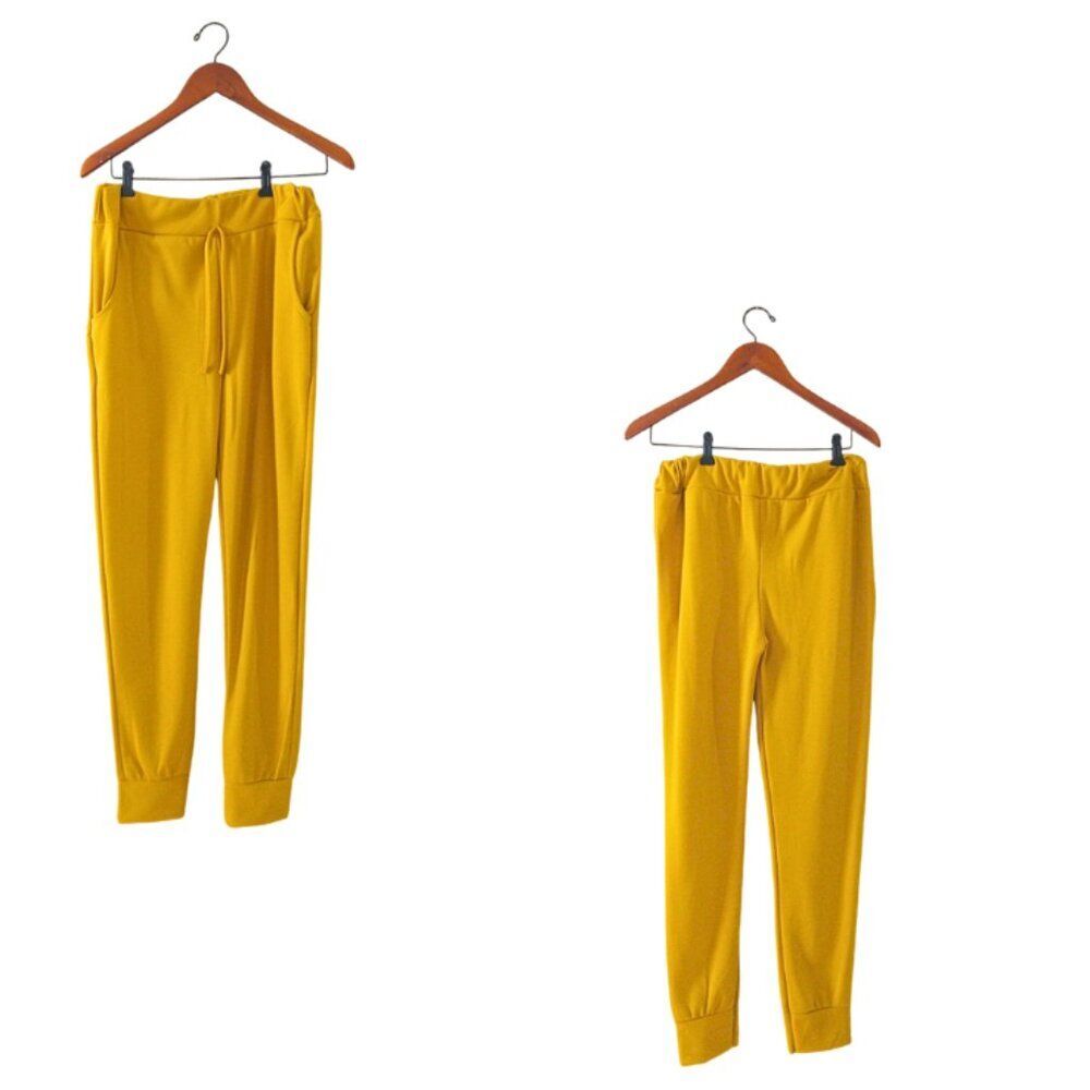 Mustard Yellow Ruffle Jogger Set Women Size L Matching Lounge Boho Chic - Picture 6 of 8